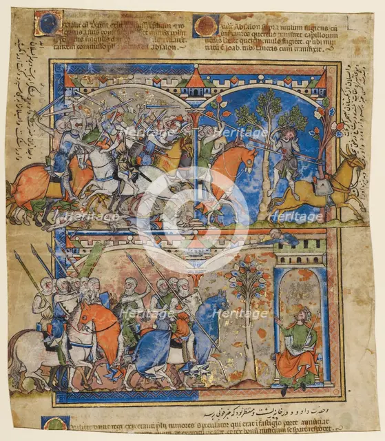 Scenes from the Life of Absalom; Morgan Picture Bible, about 1250. Creator: Unknown.