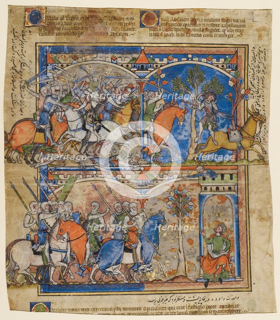 Scenes from the Life of Absalom; Morgan Picture Bible, about 1250. Creator: Unknown.