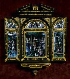 Scenes from the life of Saint John the Baptist: Preaching, Baptism of Christ, Beheading. Creator: Unknown