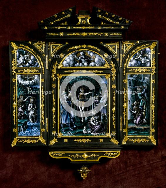 Scenes from the life of Saint John the Baptist: Preaching, Baptism of Christ, Beheading. Creator: Unknown.