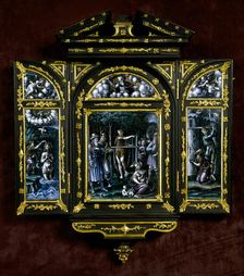 Scenes from the life of Saint John the Baptist: Preaching, Baptism of Christ, Beheading. Creator: Unknown