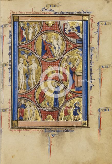 Scenes from the Lives of Adam and Eve and Cain and Abel; Wenceslaus Psalter, about 1250-1260. Creator: Unknown.