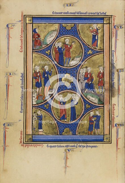 Scenes from the Lives of Jacob; Wenceslaus Psalter, about 1250-1260. Creator: Unknown.