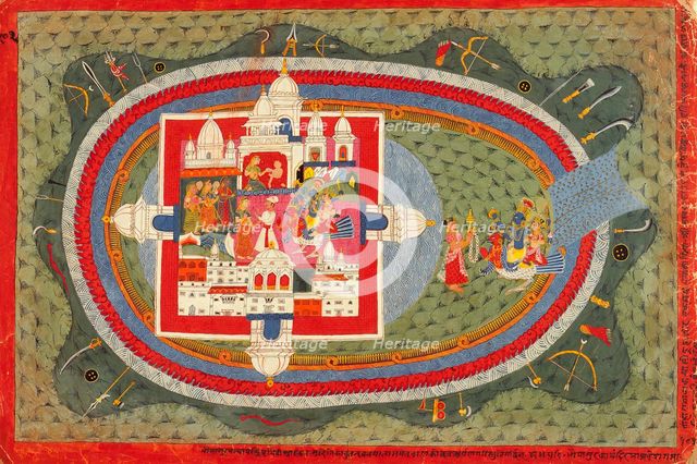 Scenes from the Story of Narakasura, Folio from a Bhagavata Purana..., between 1775 and 1800. Creator: Unknown.