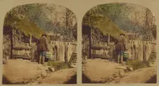 Scenes in Our Village. John Sims at his Pigsty, about 1865. Creator: London Stereoscopic & Photographic Co