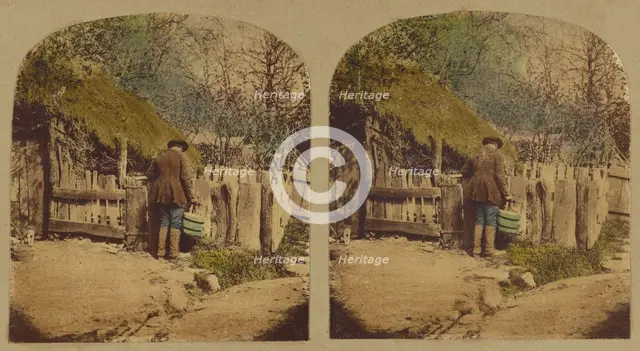 Scenes in Our Village. John Sims at his Pigsty, about 1865. Creator: London Stereoscopic & Photographic Co.