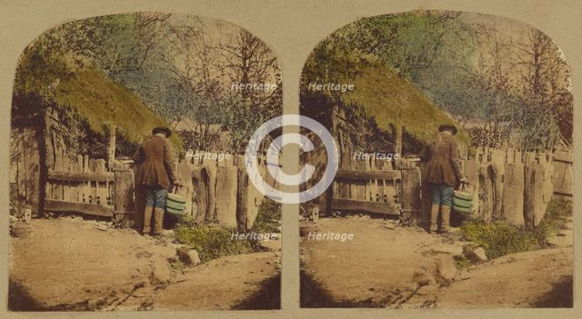 Scenes in Our Village. John Sims at his Pigsty, about 1865. Creator: London Stereoscopic & Photographic Co.