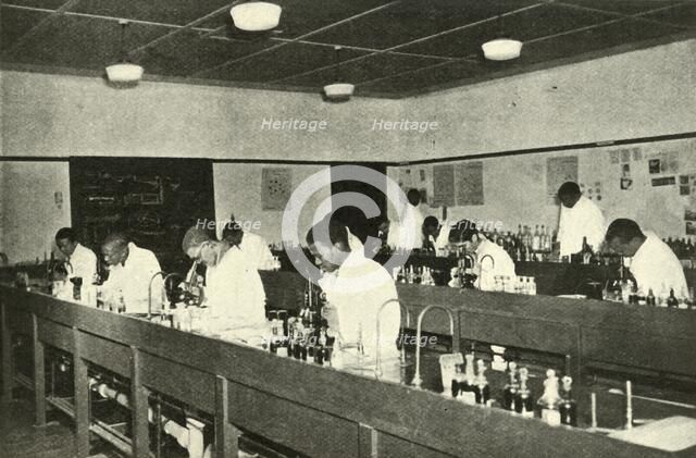 'Scenes in a Native College - Students of Bacteriology at the Fort Hare Native College at Alice in C Creator: Unknown.