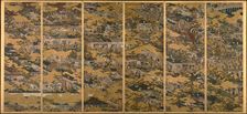 Scenes in and around Kyoto, One of a pair of six-section folding screens, c1615. Creator: Matabe (Matabei); Iwasa (1578-1650)