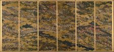 Scenes in and around Kyoto, One of a pair of six-section folding screens, c1615. Creator: Matabe (Matabei); Iwasa (1578-1650)