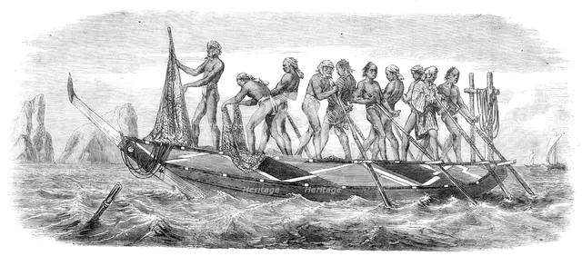 Scenes in Japan: a Japanese whaling-boat, 1864. Creator: Unknown.