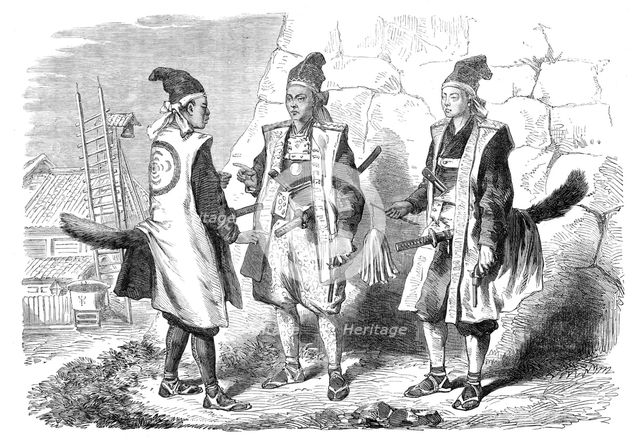 Scenes in Japan: Japanese warriors in fighting-dress - from a sketch by our special artist, 1864. Creator: Unknown.