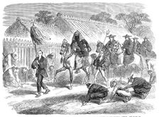 Scenes in Japan: the Governor of Kanagawa and suite going to a fire - by our special artist, 1864. Creator: Unknown