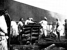 Scenes in Plague-Stricken Bombay: performing the final ceremonies at a high-caste funeral..., 1898. Creator: Gysi