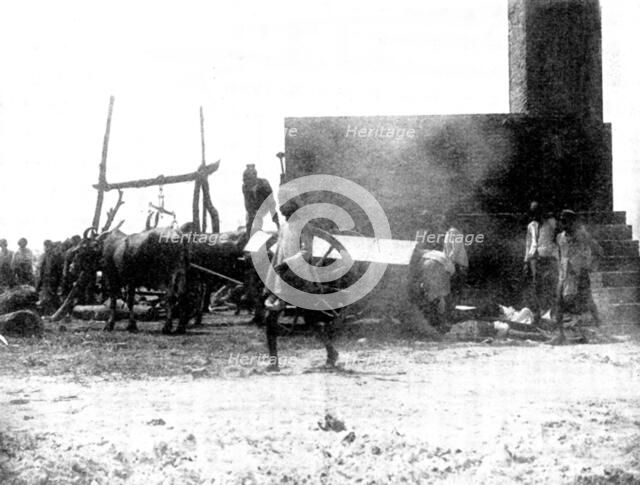 Scenes in Plague-Stricken Bombay: unloading van from plague hospital, Mahalakshmi..., 1898. Creator: Gysi.