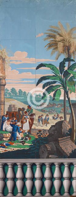 Scenic Wallpaper: The Battle of Heliopolis, France, First edition, c. 1818. Creator: Jean Julien Deltil.