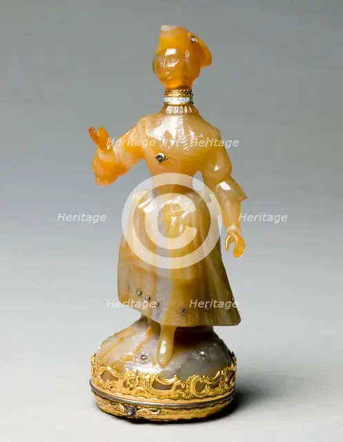 Scent Bottle and Box in the Form of a Woman, c 1880-1890. Creator: James Cox (British), attributed to.