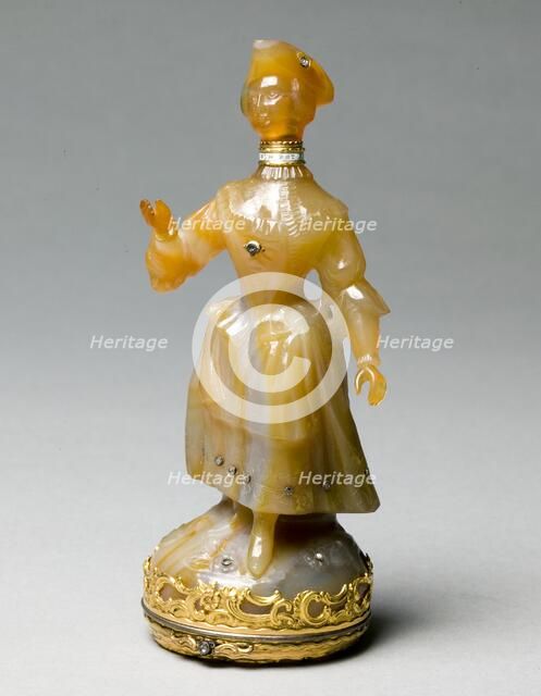 Scent Bottle and Box in the Form of a Woman, c 1880-1890. Creator: James Cox (British), attributed to.