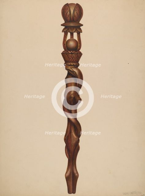 Scepter (Lumberjack Carving), c. 1938. Creator: Walter Hochstrasser.