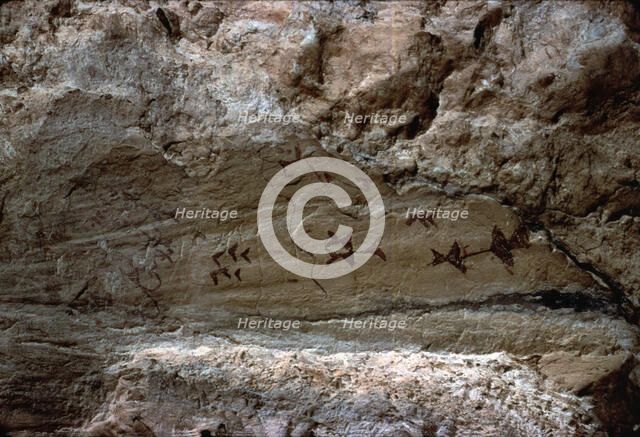 Schematic cave paintings in the cave of Los Letreros (Vélez Blanco, Los Velez, Almería): set of r…