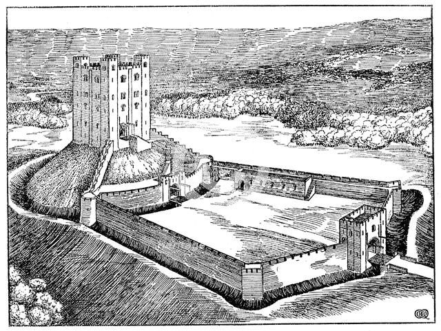 Scheme of a Norman castle based on Castle Hedingham, Essex, England. Artist: Unknown
