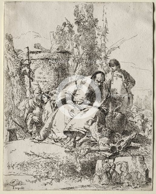 Scherzi: seated Magician, boy and four figures, 1735-40. Creator: Giovanni Battista Tiepolo (Italian, 1696-1770).