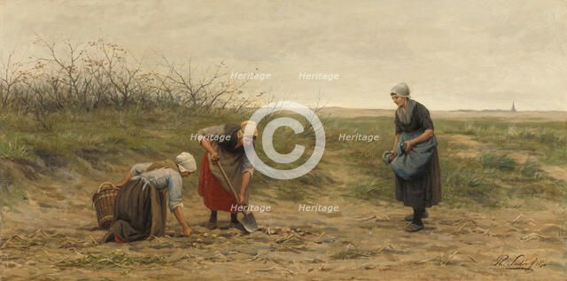 Scheveningen women digging in a potato field, 1874.  Creator: Philip Lodewijk Jacob Frederik Sadee.