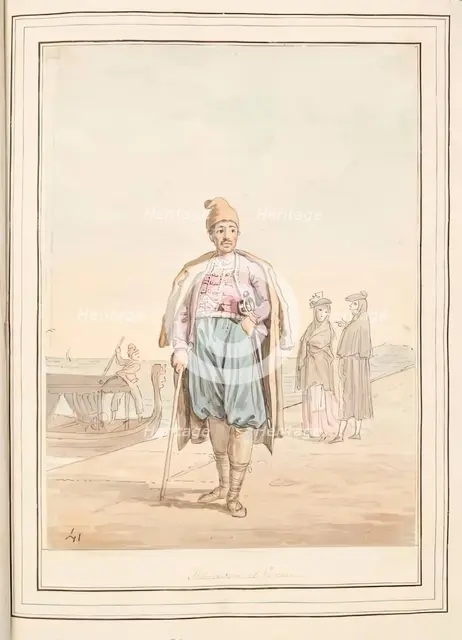 Schiavon of Venice, leaf from 'A Collection of Dresses by David Allan Mostly from Nature', 1776. Creator: David Allan.