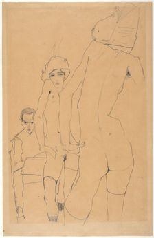 Schiele with Nude Model before the Mirror, 1910. Artist: Schiele, Egon (1890–1918)