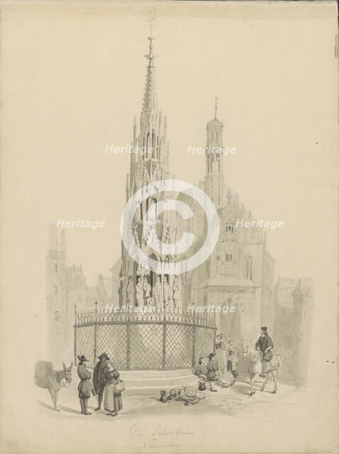 Schöner Brunnen in Nuremberg, c.1850. Creator: Petrus Josephus Hubertus Cuypers.