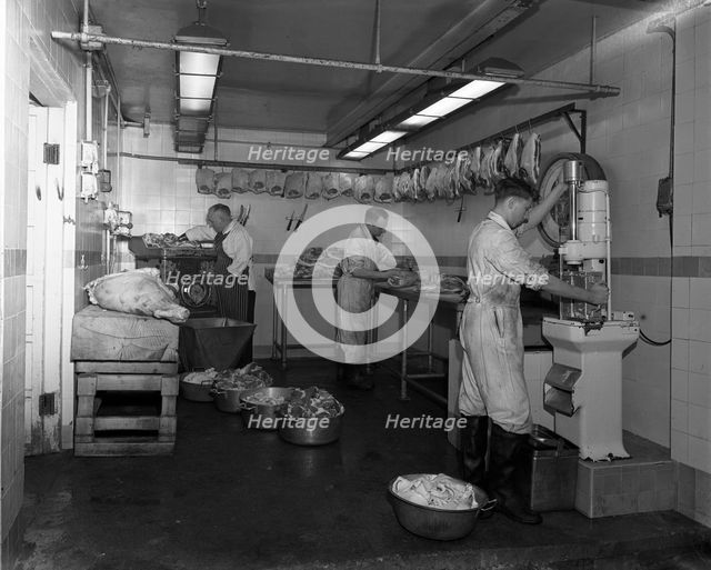 Schonhut's Butchers, Rotherham, South Yorkshire, 1955. Creator: Michael Walters.