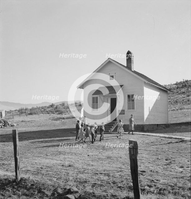 School attended by children of members of Ola self-help sawmill co-op, Gem County, Idaho, 1939. Creator: Dorothea Lange.