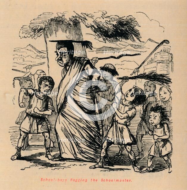 'School-boys flogging the Schoolmaster', 1852. Artist: John Leech.