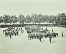 School cadet battalion on parade, Hackney Downs School, London, 1911
