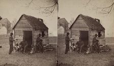 School house. [Man in a top hat in front of a shack with several boys with books], (1868-1900?). Creator: J. N. Wilson