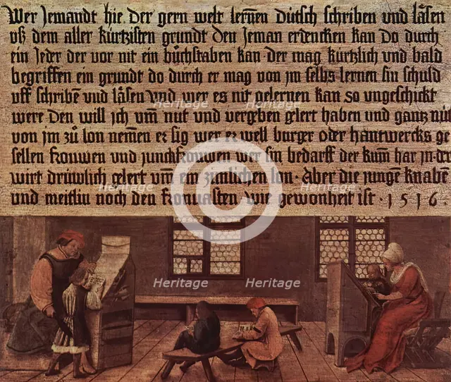 School with school master and children, 1516. Creator: Ambrosius Holbein.
