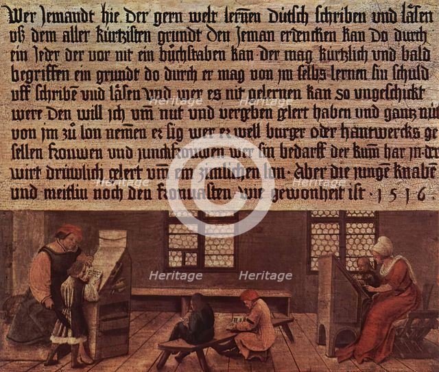 School with school master and children, 1516. Creator: Ambrosius Holbein.