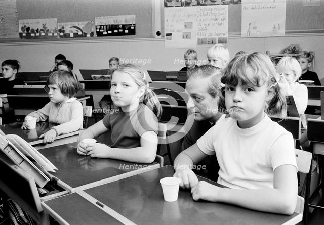 Schoolchildren learning how to rinse their teeth with fluorine, Landskrona, Sweden, 1965. Artist: Unknown