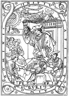 Schoolboy having knowledge beaten into him with the birch, 1526