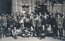 Schoolboys and their teacher going on outing, Sweden. Creator: Otto Ohm