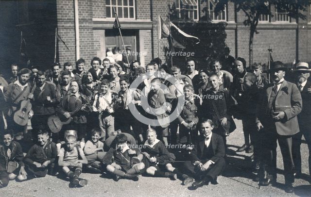 Schoolboys and their teacher going on outing, Sweden. Creator: Otto Ohm.