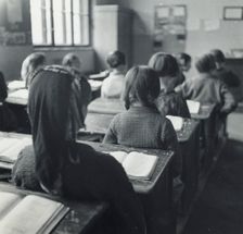 Schoolgirls in a classroom, Sarajevo, Bosnia and Hercegovina, Yugoslavia, 1939. Creator: Unknown