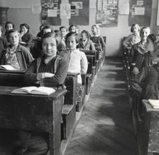 Schoolgirls in a classroom, Sarajevo, Bosnia-Hercegovina, Yugoslavia, 1939