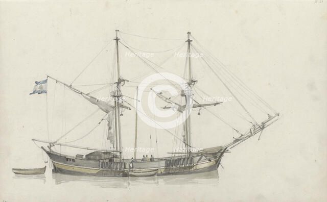 Schooner with four crew members, 1797-1838. Creator: Johannes Christiaan Schotel.