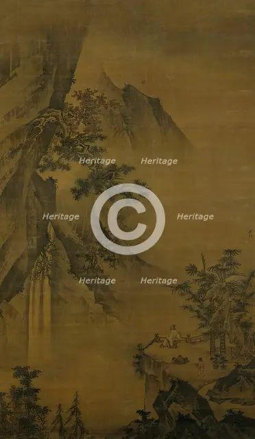 Scholar looking at a waterfall, late 15th century. Creator: Zhong Li.