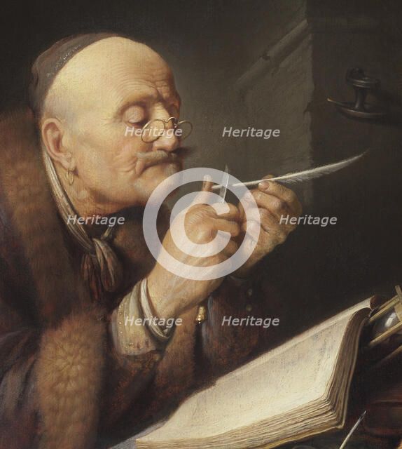 Scholar sharpening a quill pen. Artist: Dou, Gerard (Gerrit) (1613-1675)