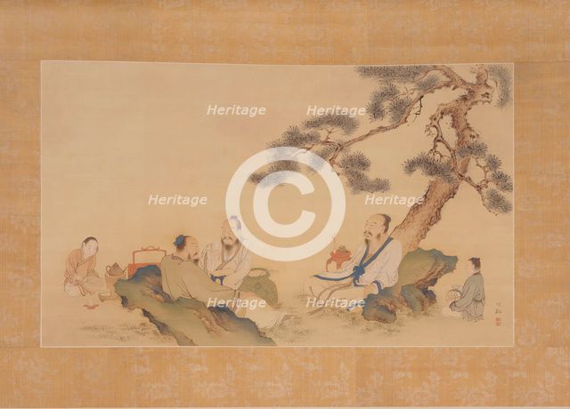 Scholars Enjoying Tea (image 1 of 2), 19th century. Creator: Nakabayashi Chikkei.