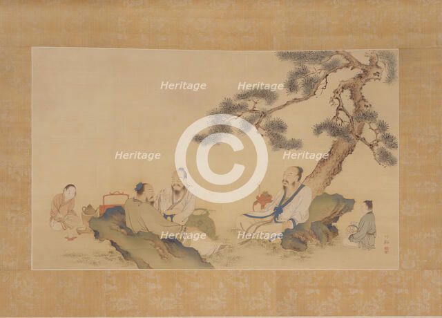 Scholars Enjoying Tea (image 1 of 2), 19th century. Creator: Nakabayashi Chikkei.