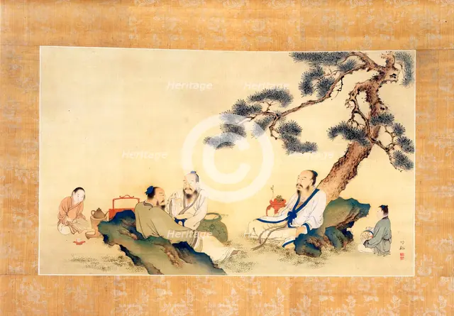 Scholars Enjoying Tea (image 2 of 2), 19th century. Creator: Nakabayashi Chikkei.