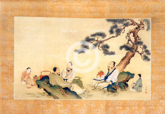 Scholars Enjoying Tea (image 2 of 2), 19th century. Creator: Nakabayashi Chikkei.